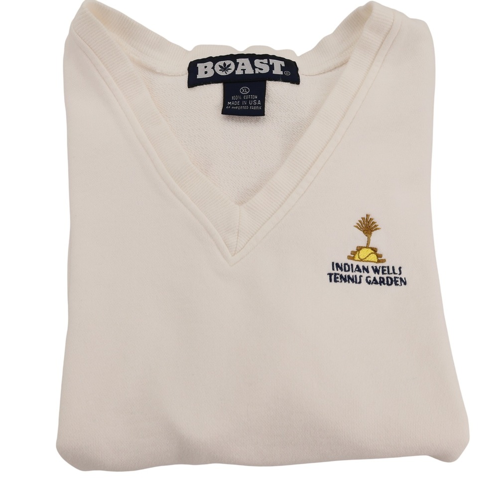Boast Mens XL Cream Indian Wells Tennis Garden V-Neck Sweatshirt Vest USA Made